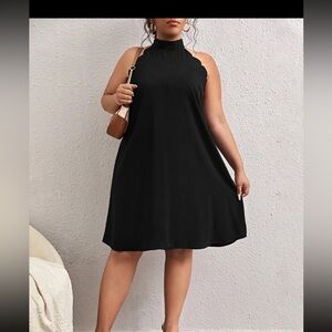 Trim Halter Neck Tunic Dress - Black